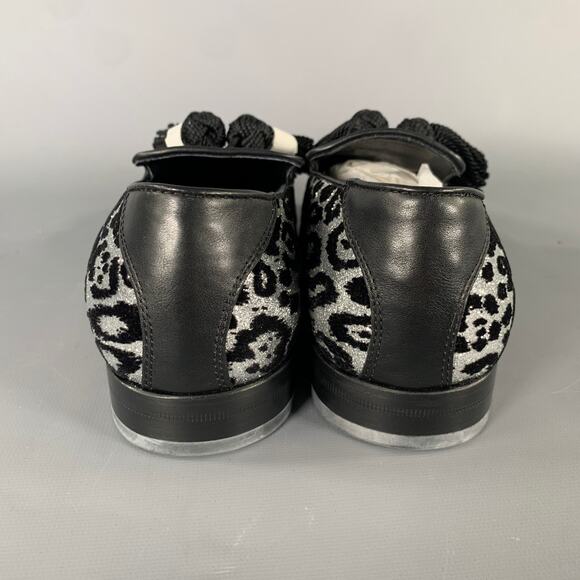 JIMMY CHOO Size 7 Silver Black Medusa Jacquard Tassels Loafers main image 5